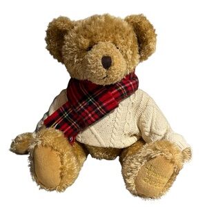 Vintage Harrods GILES Embroidered Bear 2002  Plaid Scarf Cable Knit Sweater Cute